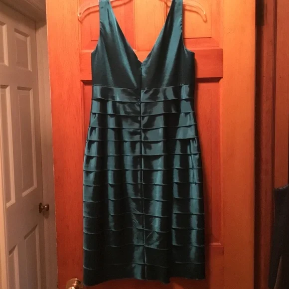 Teal satin ruffled cocktail dress - Picture 7 of 7